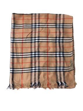 Pre-Owned Vintage Burberry Camel Black White Red Shawl Wrap Scarf Scarves